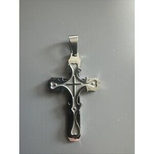 Vintage Cross Pendant Stainless Steel 24 Inch Chain Cuban Link Faith Religious
